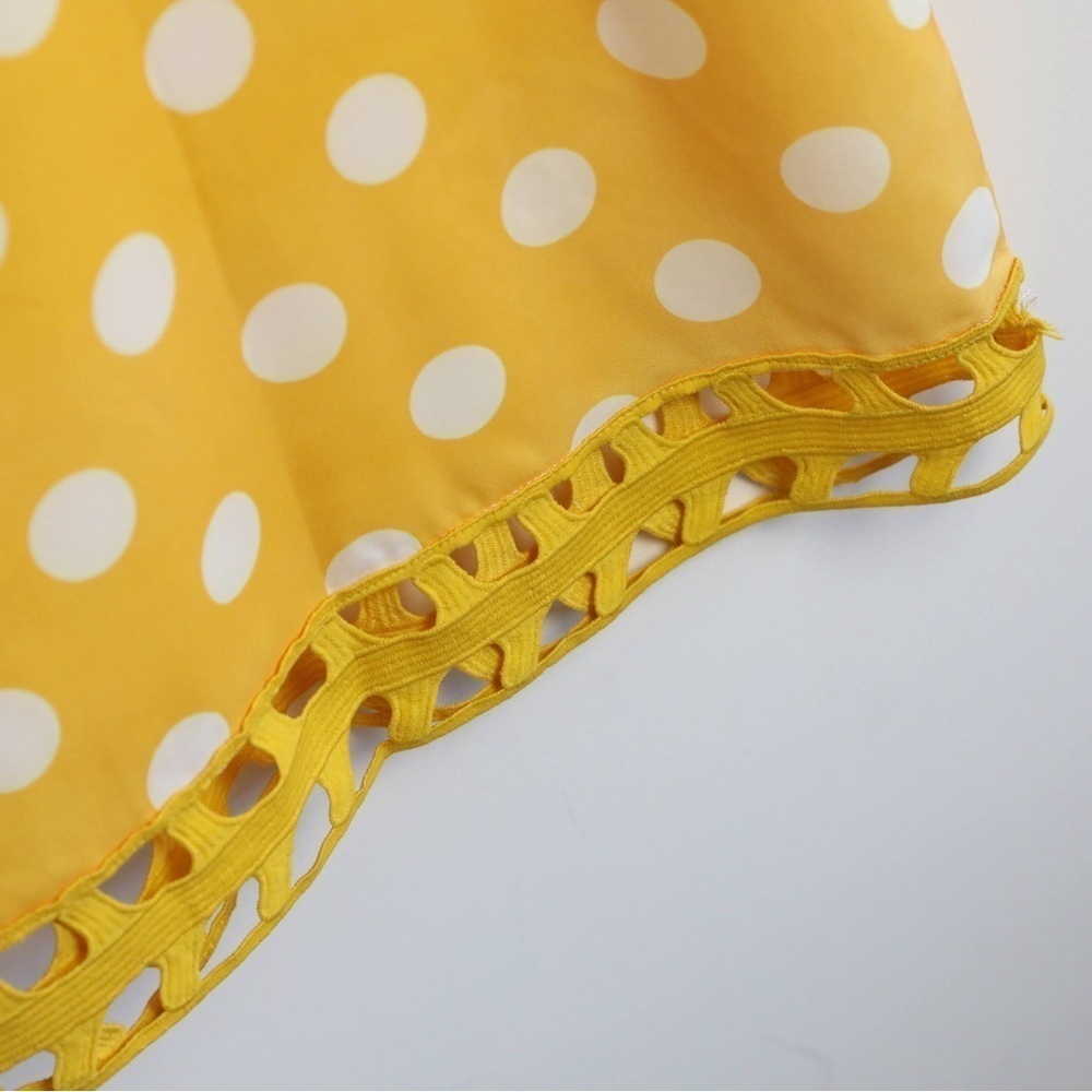 Misslook Polka Dot Yellow dress Short Sleeve V-Neck lace trim midi summer bright - Picture 6 of 8